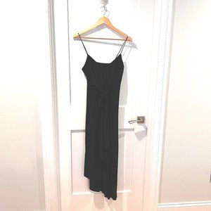 Black spaghetti-strap jersey dress with tie